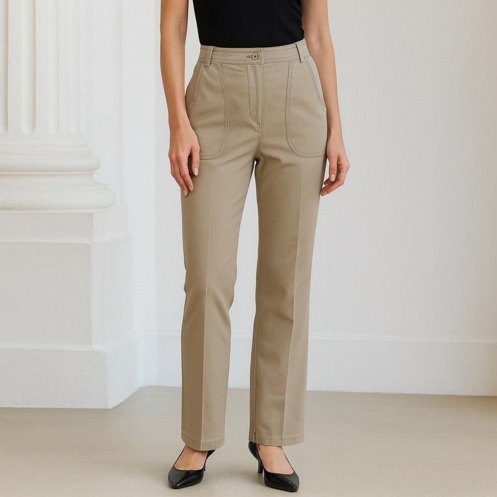 Ann Taylor LOFT Petites Khaki/Tan Cotton Straight Leg Trousers
